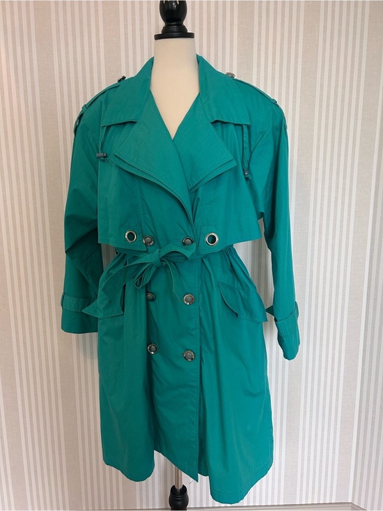 BMI par Balimel Jackets & Blazers - BMI par Balimel Vintage Trench Coat 80s Double Breasted Turquoise Belted